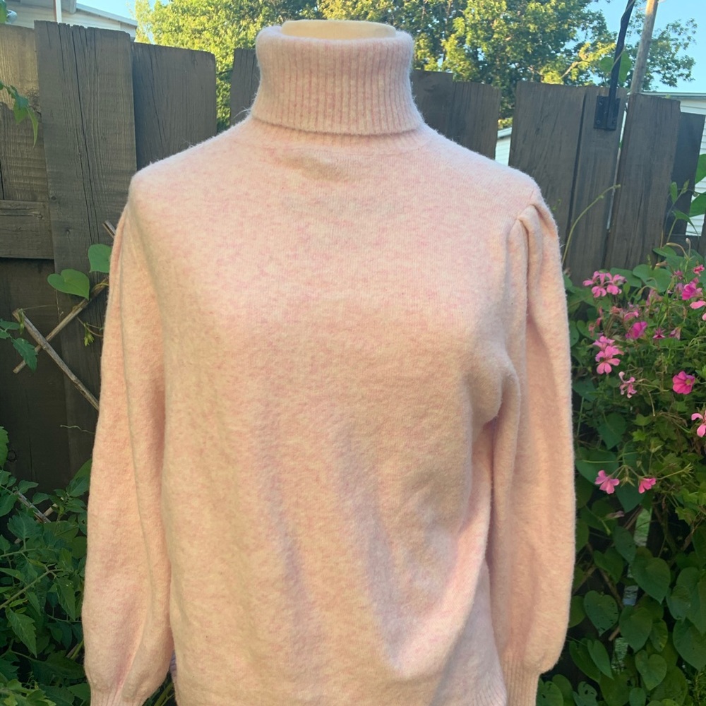 Soft pink, cloud soft JCrew turtleneck sweater
